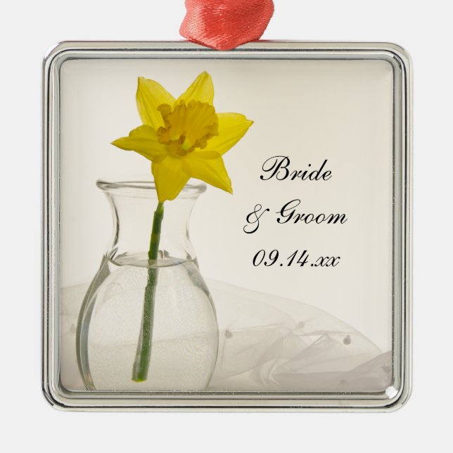 Yellow Daffodil and Pearls Wedding Metal Tree Decoration (Front)