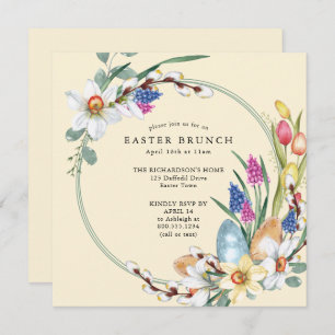 Yellow Daffodil and Spring Floral Easter Brunch Invitation