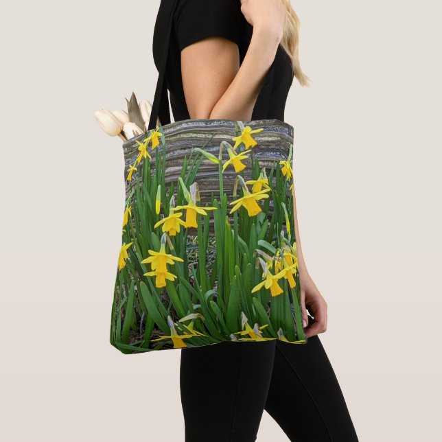 Yellow Daffodil Blooms Floral Tote Bag (Close Up)