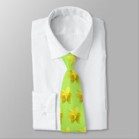 Yellow Daffodil Blooms on Light Green Neck Tie