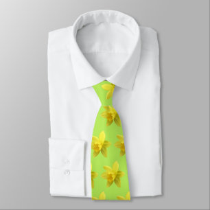 Yellow Daffodil Blooms on Light Green Neck Tie