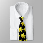 Yellow Daffodil Blooms Pattern on Black Neck Tie<br><div class="desc">A pattern of yellow daffodil blooms over a solid colour black background.</div>