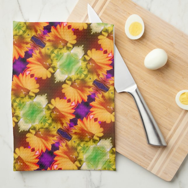 Yellow Daffodil Centre Abstract Floral Art     Tea Towel (Quarter Fold)