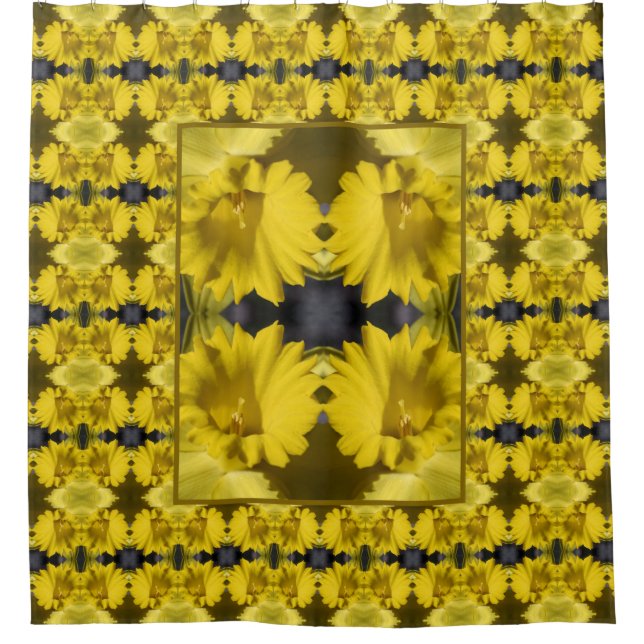 Yellow Daffodil Centre Abstract Floral Shower Curtain (Front)