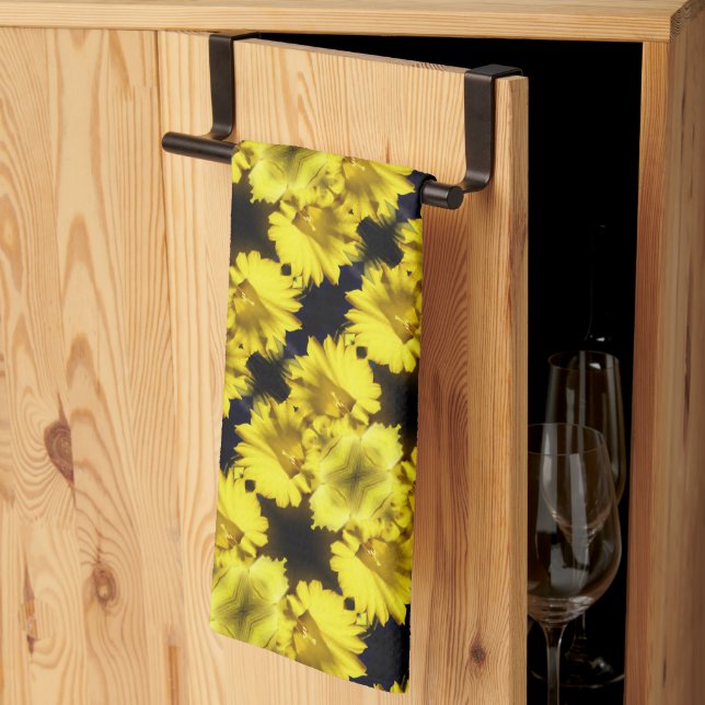 Yellow Daffodil Centre Abstract Floral  Tea Towel (Thirds Fold)