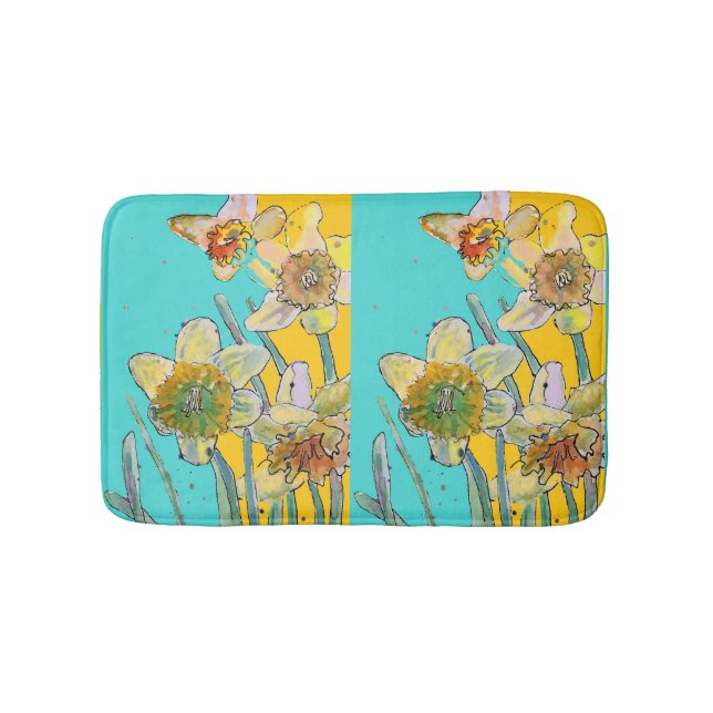 Yellow Daffodil daffodils flower floral Aqua Bath Mat (Front)