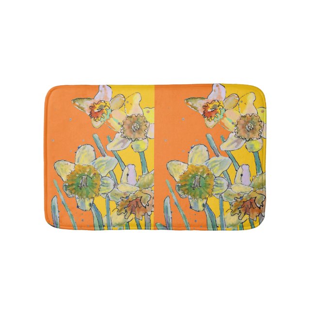 Yellow Daffodil daffodils flower floral orange Bath Mat (Front)