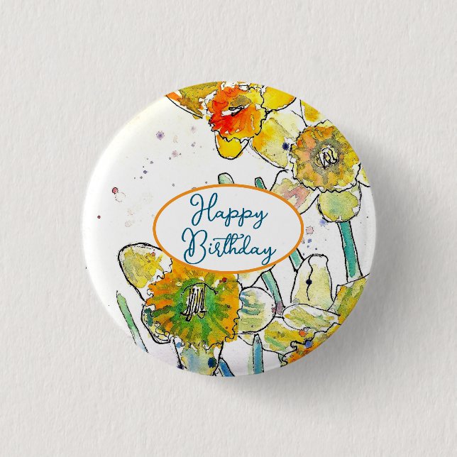 Yellow Daffodil Daffodils flower Watercolor 3 Cm Round Badge (Front)