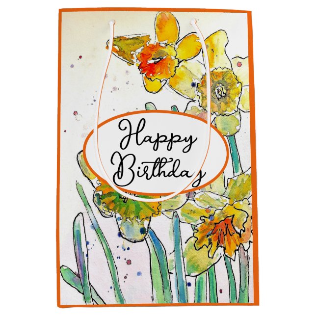 Yellow Daffodil Daffodils flower Watercolor Medium Gift Bag (Front)