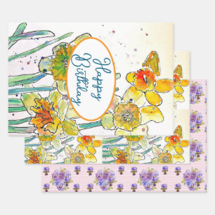 Yellow Daffodil Daffodils flower Watercolor Wrapping Paper Sheet
