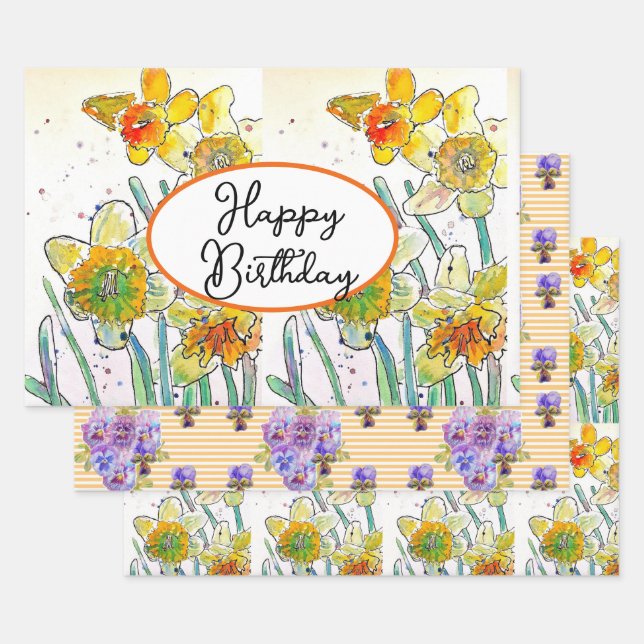 Yellow Daffodil Daffodils flower Watercolor Wrapping Paper Sheet (Set)