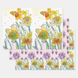 Yellow Daffodil Daffodils flower Watercolor Wrapping Paper Sheet