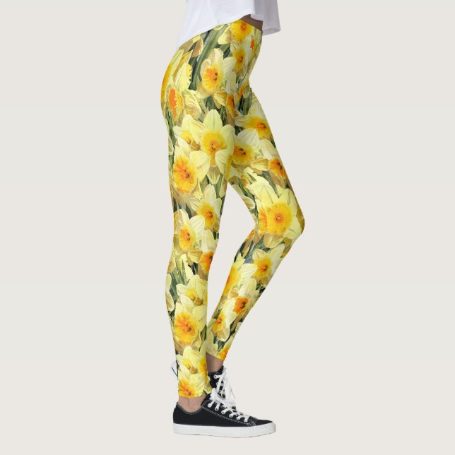 Yellow Daffodil Floral Leggings (Right)