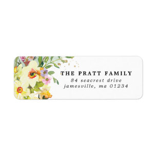 Yellow Daffodil Floral Return Address