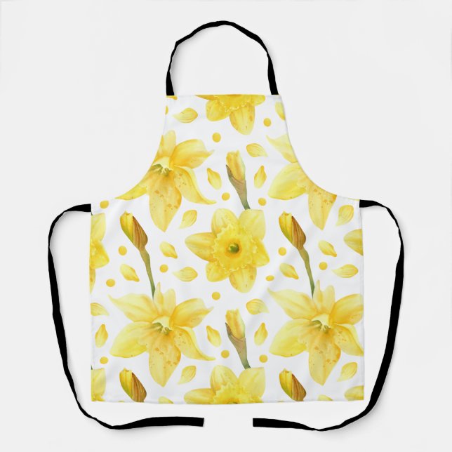 Yellow Daffodil Floral Spring Garden Pattern Apron (Front)