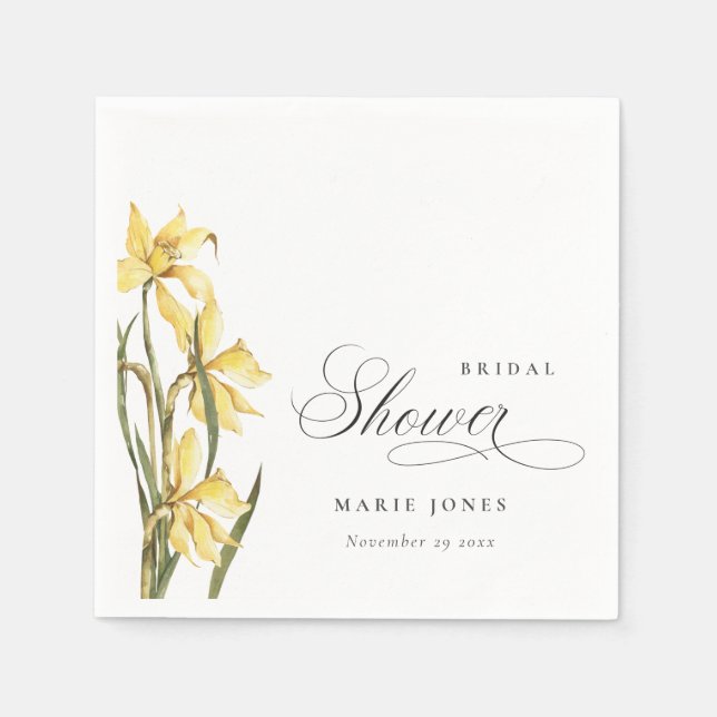 Yellow Daffodil Floral Watercolor Bridal Shower Napkin (Front)