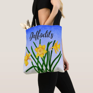 Yellow Daffodil Floral Watercolor Painting Tote Ba Bag
