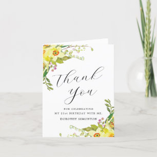 Yellow Daffodil Flower 21st Birthday Thank You Card