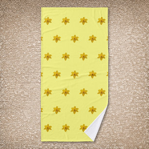 Yellow Daffodil Flower Seamless Pattern on Bath Towel