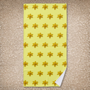 Yellow Daffodil Flower Seamless Pattern on Beach Towel