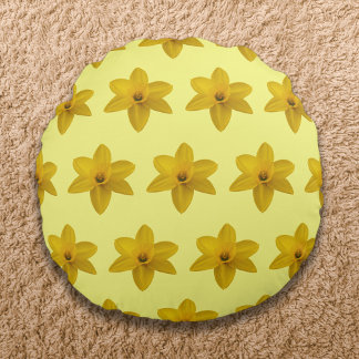 Yellow Daffodil Flower Seamless Pattern on Round Cushion