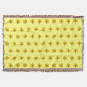 Yellow Daffodil Flower Seamless Pattern on Throw Blanket