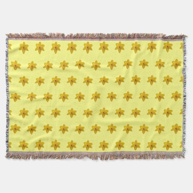 Yellow Daffodil Flower Seamless Pattern on Throw Blanket (Front)