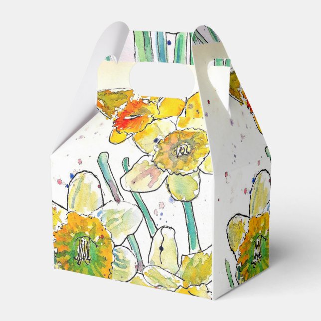 Yellow Daffodil flower Watercolor Birthday  Favour Box (Front Side)