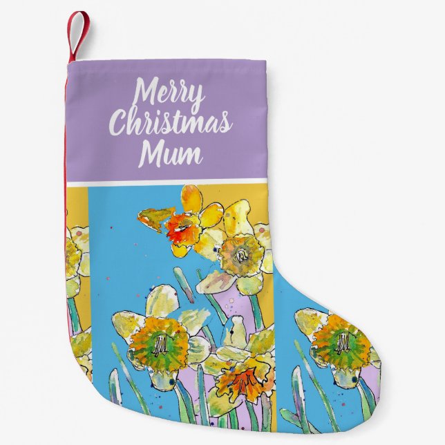 Yellow Daffodil Flowers Floral Flower Christmas Small Christmas Stocking (Front)