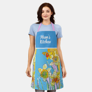 Yellow Daffodil Flowers Floral Flower Watercolor Apron