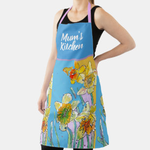 Yellow Daffodil Flowers Floral Flower Watercolor Apron