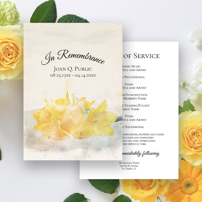 Yellow Daffodil Flowers Funeral Memorial Service Programme (Creator Uploaded)
