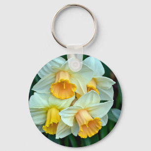 Yellow daffodil flowers key ring