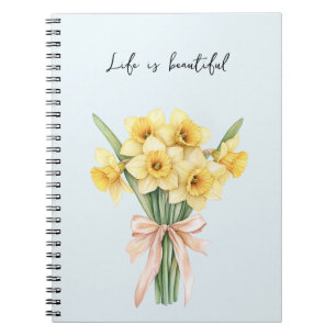 Yellow Daffodil Flowers Peach Bow Notebook