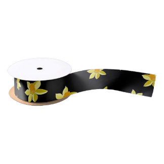 Yellow daffodil flowers seamless floral pattern  satin ribbon