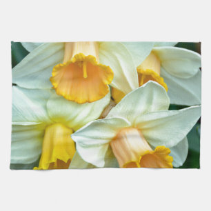 Yellow daffodil flowers tea towel