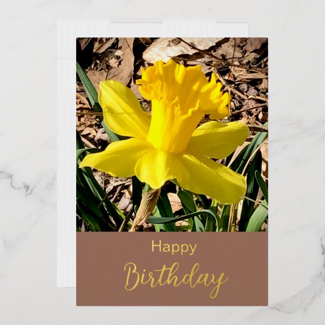 Yellow Daffodil Happy Birthday Gold  Foil Holiday Card (Envelope)