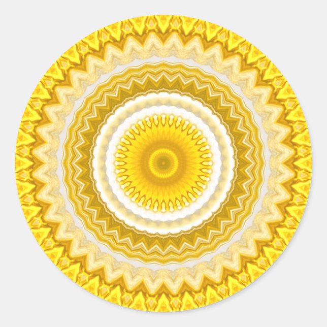 Yellow Daffodil Mandala Pattern Classic Round Sticker (Front)