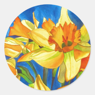 Yellow daffodil narcissus floral wedding classic round sticker