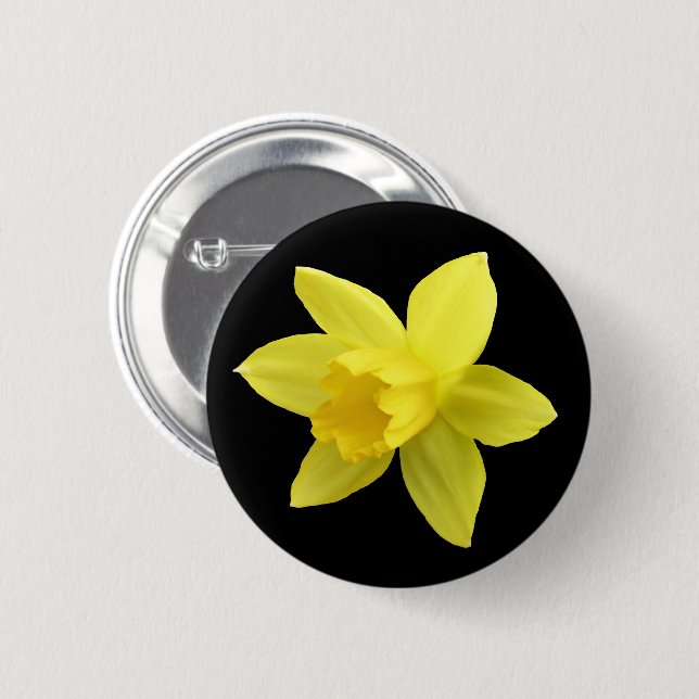 Yellow Daffodil on Black 6 Cm Round Badge (Front & Back)