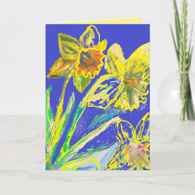 Yellow Daffodil Painting flowers floral Card (Front)