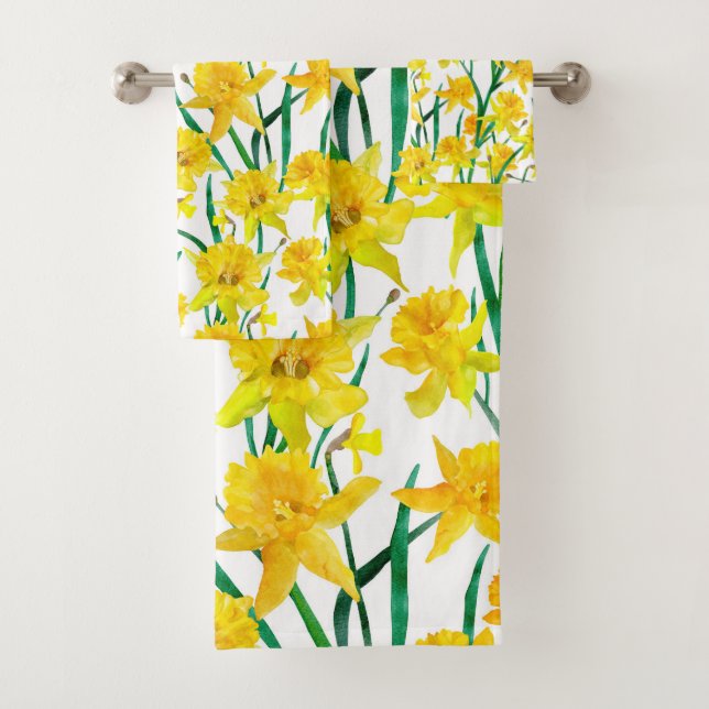 Yellow Daffodil Pattern Bath Towel Set (Insitu)