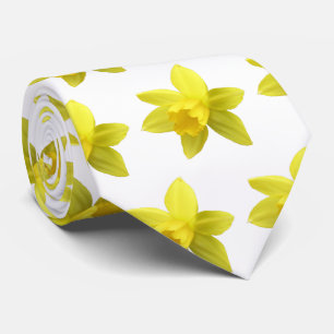 Yellow Daffodil Pattern on White Background Tie