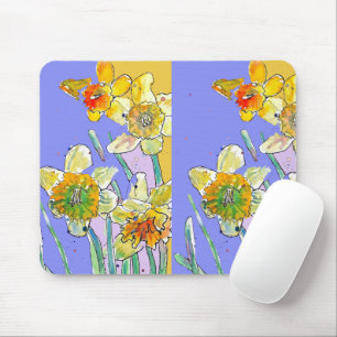 Yellow Daffodil Purple art floral Mouse Mat Pad