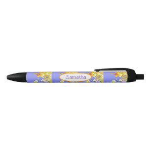 Yellow Daffodil Purple Watercolor Girls Name Black Ink Pen