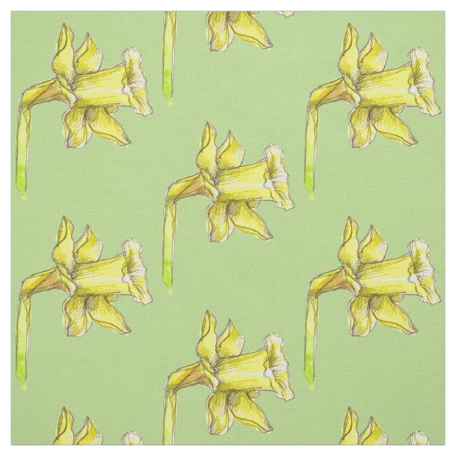 Yellow Daffodil Spring Green Fabric (Swatch)