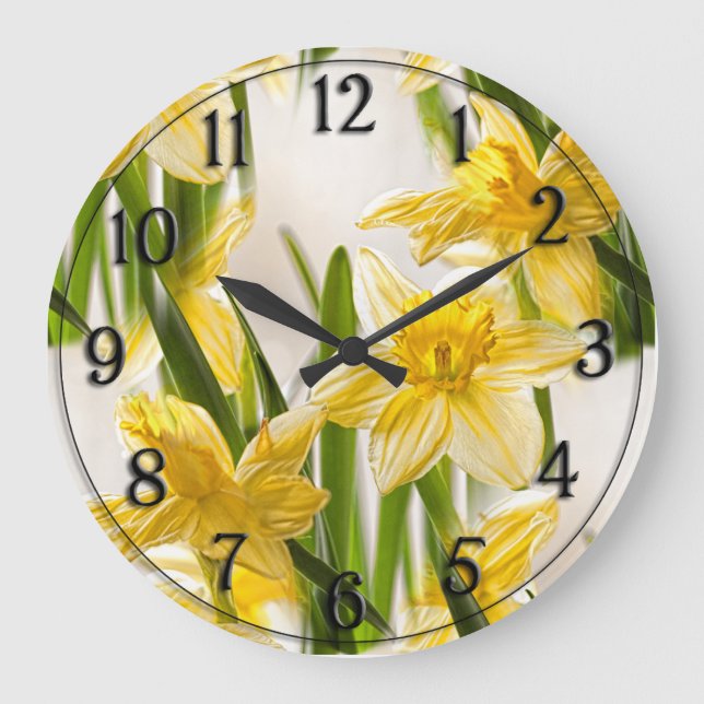 Yellow Daffodil Wallpaper Pattern Large Clock (Front)