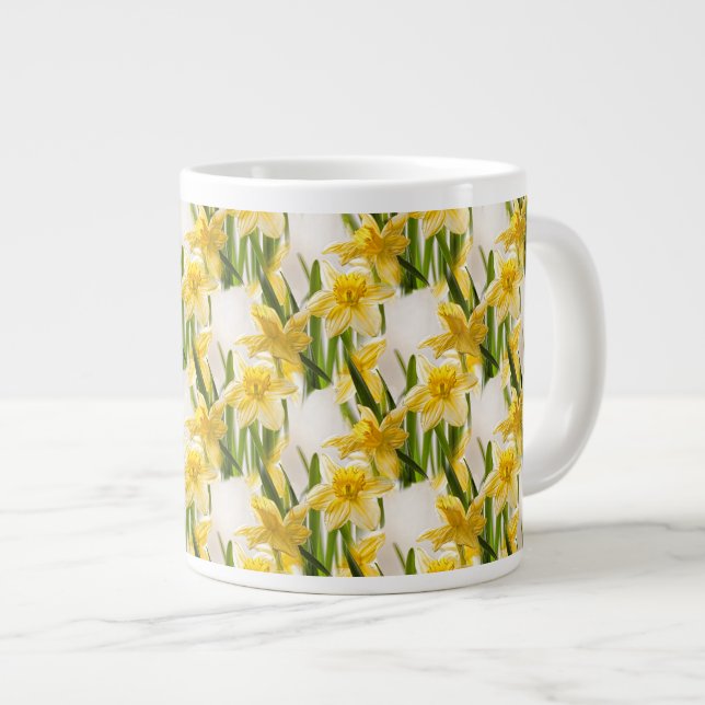 Yellow Daffodil Wallpaper Pattern Large Coffee Mug (Front Right)