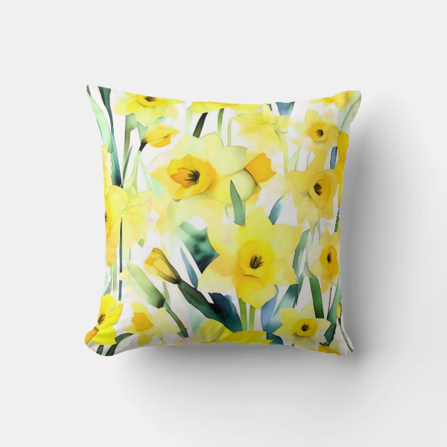 Yellow Daffodil Watercolor Cushion (Front)