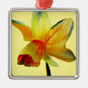 Yellow Daffodil watercolour art Spring Flower Metal Tree Decoration